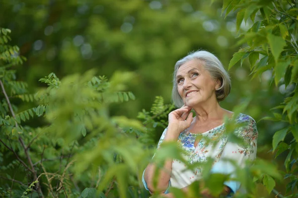 Starší žena v letním parku — Stock fotografie