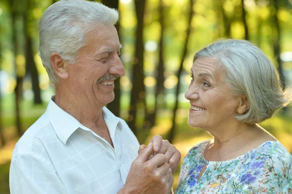 Äldre par på promenad i sommar — Stockfoto