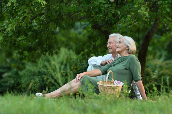 Grappig oude paar in zomer park — Stockfoto