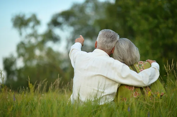 Bejaarde echtpaar op natuur op zomer — Stockfoto