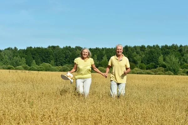 Любящие зрелые пары в поле — стоковое фото