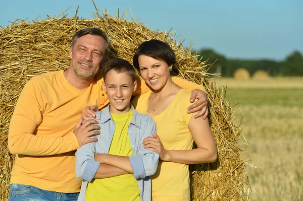 Familj med son på vete fält — Stockfoto
