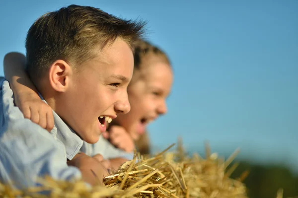 Enfants heureux dans le champ à l'été — Photo