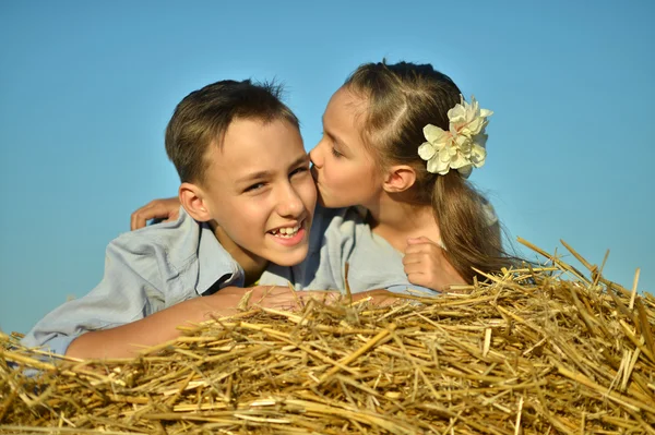 Šťastné děti v poli v létě — Stock fotografie