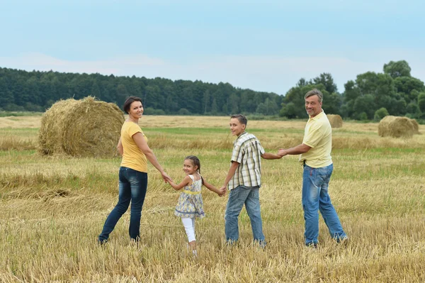 Buğday tarlasında mutlu bir aile — Stok fotoğraf