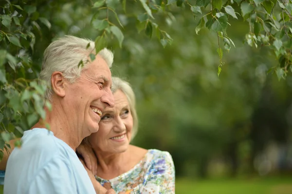 Äldre par på promenad i sommar — Stockfoto