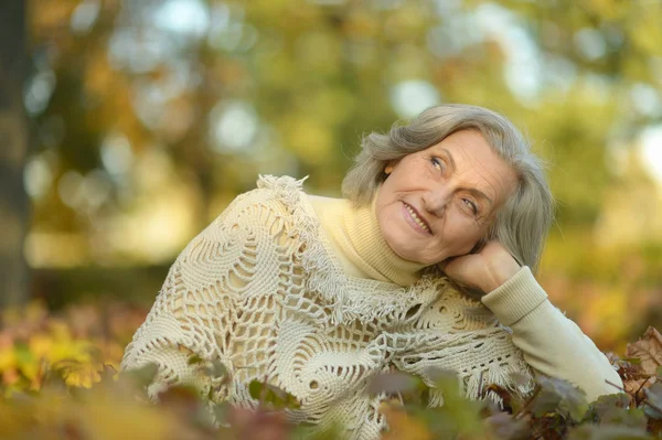 秋天公园的老年妇女 — 图库照片