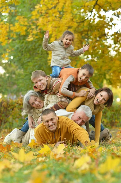 Famiglia felice nella foresta autunnale — Foto Stock