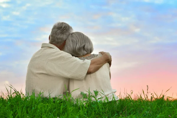 Pareja mayor descansando en el campo de verano —  Fotos de Stock