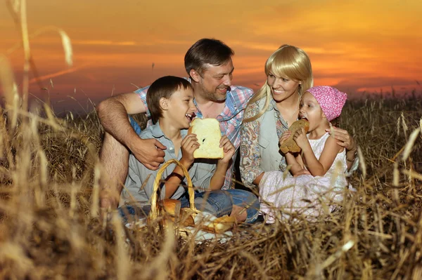 コムギ畑の幸せな家族 — ストック写真