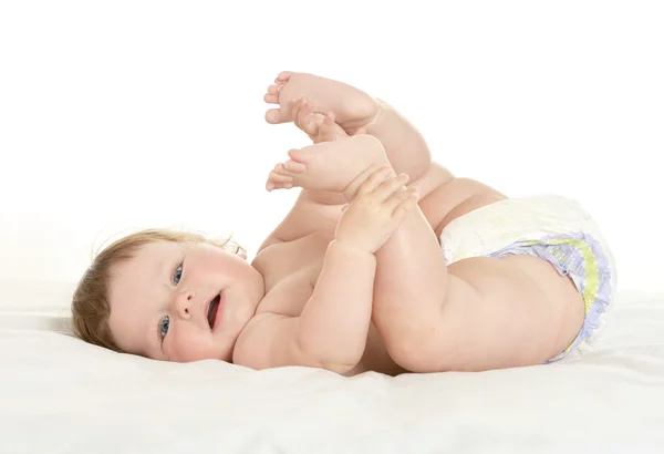 Entzückendes Baby Mädchen auf Decke — Stockfoto