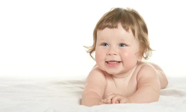 Schattige babymeisje op deken — Stockfoto