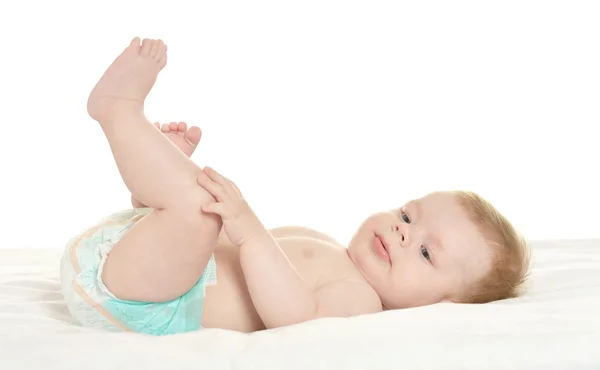Adorable baby boy in pampers — Stock Photo, Image
