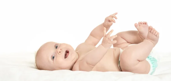 Adorable baby girl  in pampers — Stock Photo, Image