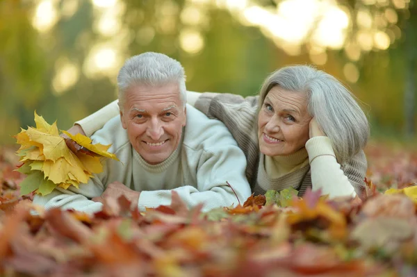 Coppia Senior nel parco autunnale — Foto Stock