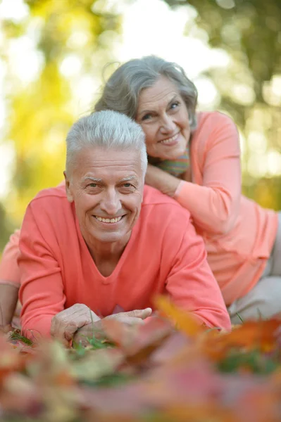 Coppia Senior nel parco autunnale — Foto Stock