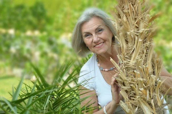 Woman and palm tree — Stock Photo, Image