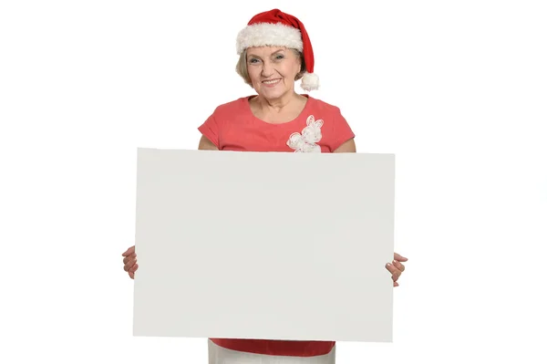 Senior woman  holding white blank — Stock Photo, Image