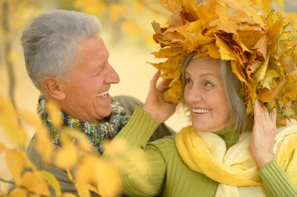 Pareja mayor en el parque de otoño — Foto de Stock