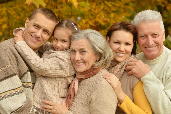 Família relaxante na floresta de outono — Fotografia de Stock