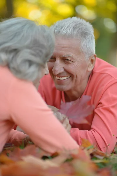 Senior couple in autumn park — Stock Photo, Image