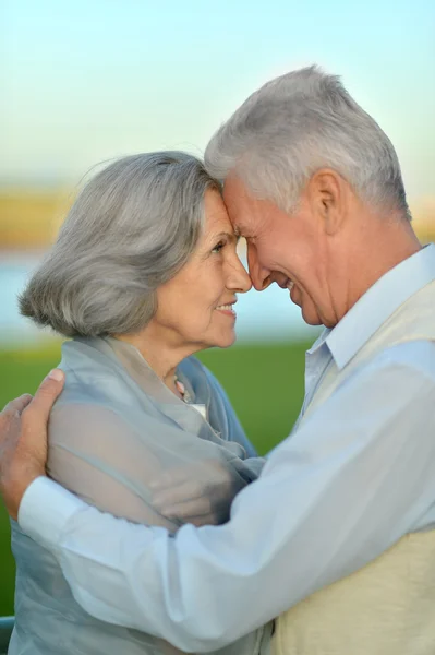 Feliz pareja de ancianos cerca del lago — Foto de Stock