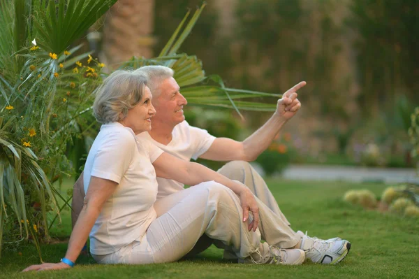 Bejaarde echtpaar op natuur op zomer — Stockfoto