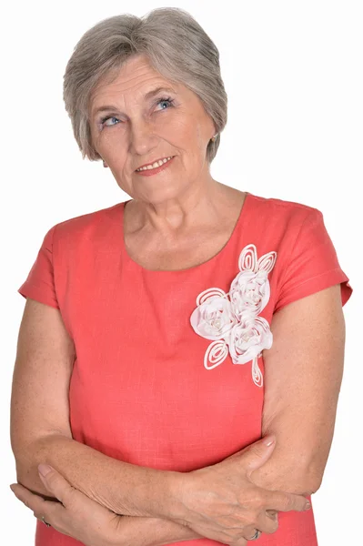 Senior woman in bright dress — Stock Photo, Image