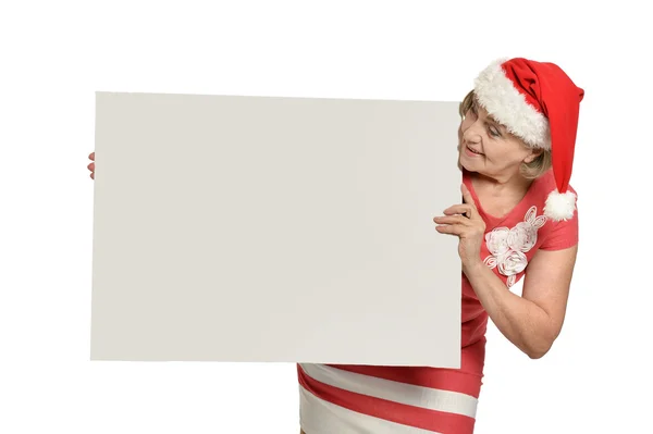 Senior woman  holding white blank — Stock Photo, Image