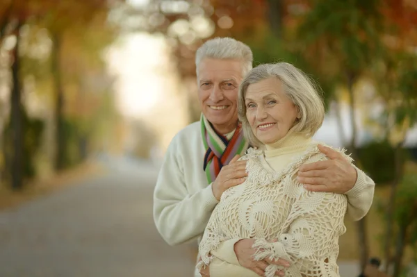 Senior couple at autumn park — Zdjęcie stockowe