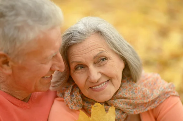 Senior couple at autumn park — Stock fotografie