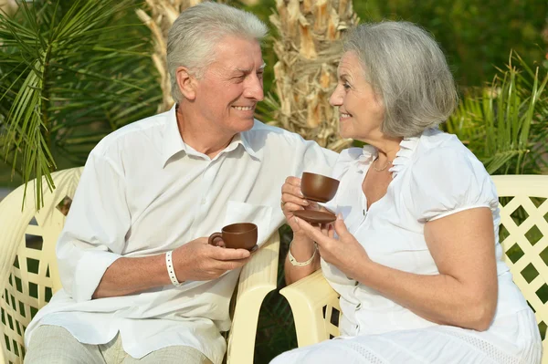 Casal sénior descansando no resort — Fotografia de Stock