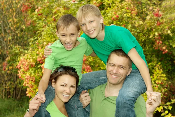 Familjen promenader i parken i sommar — Stockfoto