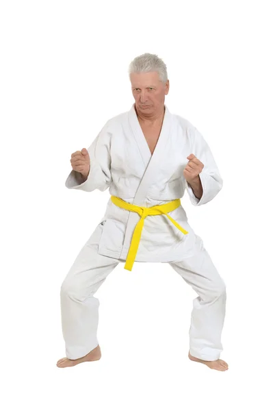 Senior man in karate pose — Stock Photo, Image
