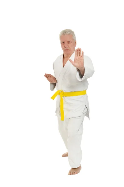 Pria senior dalam pose karate — Stok Foto