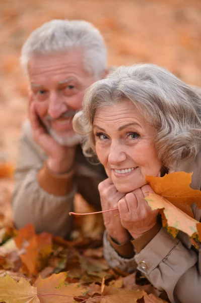 Coppia Senior nel parco autunnale — Foto Stock