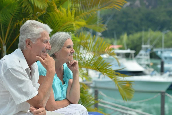 Senior couple on the pier — Stock Photo, Image