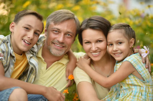 Familjen vilar i sommarparken — Stockfoto