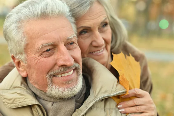 Senior par i höstparken — Stockfoto