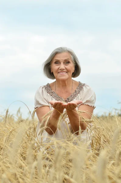 Starší žena v létě pole — Stock fotografie