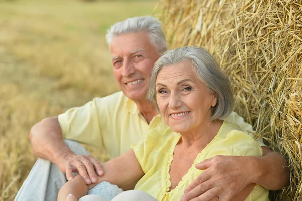 Senior couple at  summer field — Stock Photo, Image