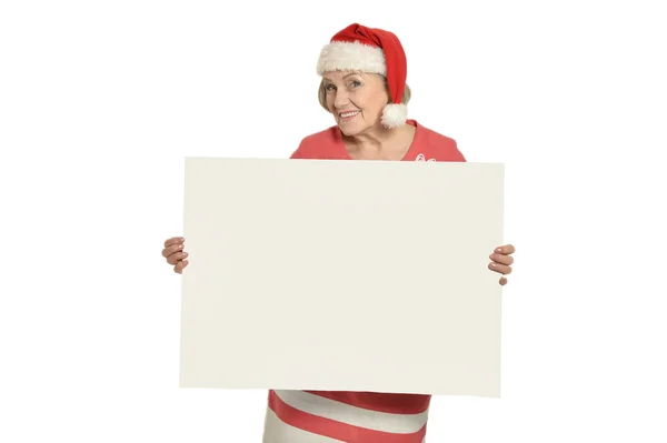 Senior woman  holding white blank — Stock Photo, Image