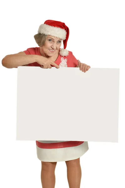 Starší žena hospodářství bílé prázdné — Stock fotografie
