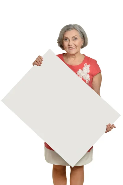 Senior woman with  blank — Stock Photo, Image