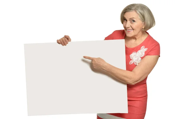 Senior woman with  blank — Stock Photo, Image