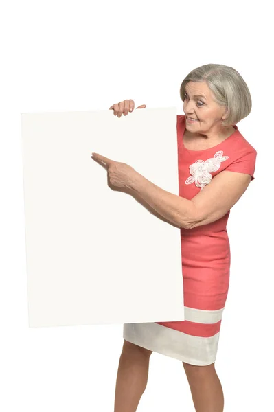 Senior woman with  blank — Stock Photo, Image