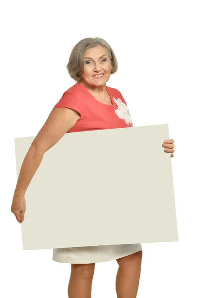 Senior woman with  blank — Stock Photo, Image