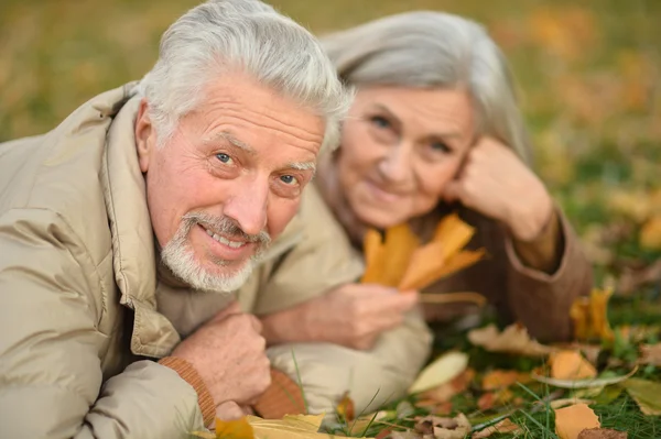 Senior par i höstparken — Stockfoto