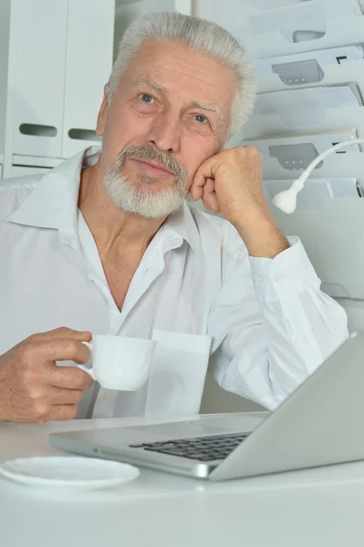 Reifer Geschäftsmann arbeitet mit Laptop — Stockfoto