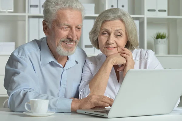Feliz pareja de ancianos con portátil —  Fotos de Stock